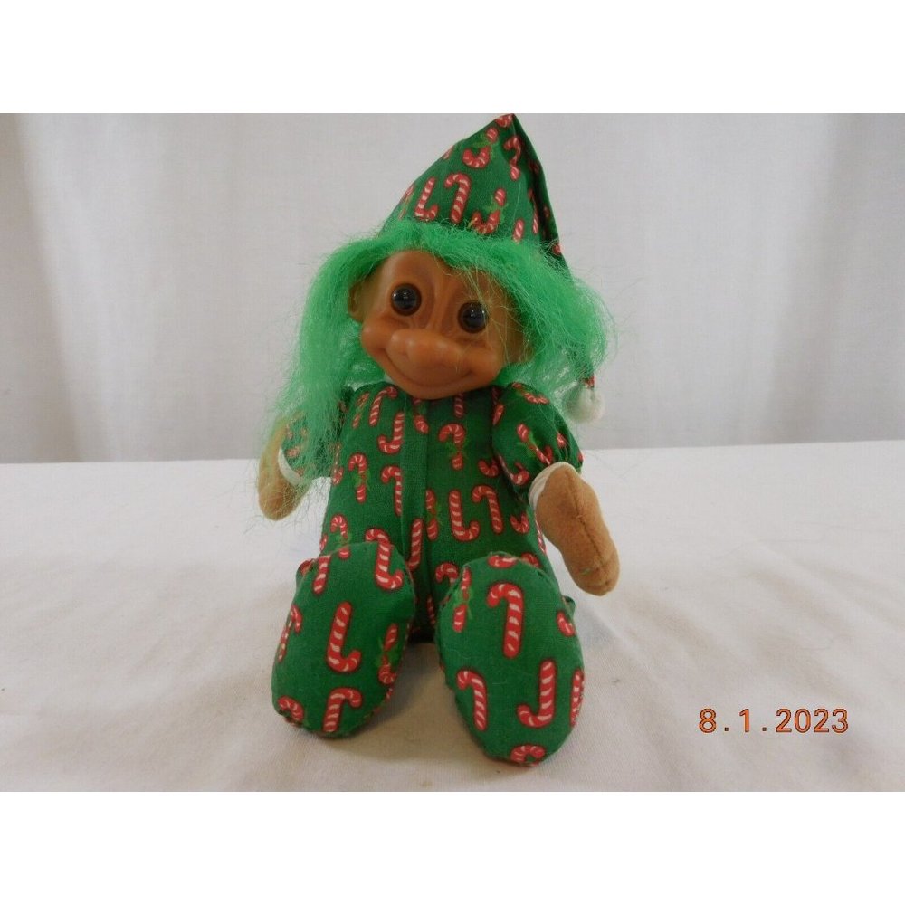 Russ Plush Troll Doll Christmas Candy Cane Pajamas 8” ADORABLE Vintage